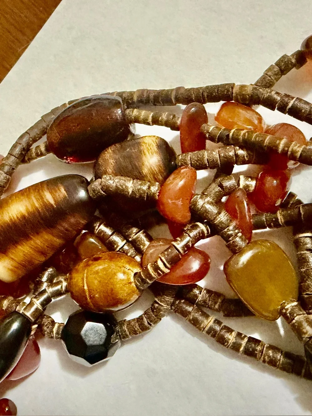 CHICO Bohemian Multi-Strand Brown Wood and large colorful Beaded Necklace